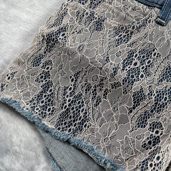 Joe's Jeans Shorts 28 Blue Denim Lace Overlay Cut Off Mid Rise Boho 2" Inseam - Picture 3 of 16